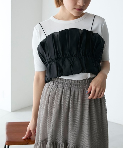 forksy.】フリルビスチェSET半袖Tシャツ（Tシャツ/カットソー