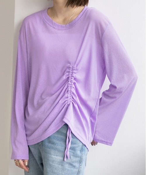 ad thie(アドティエ)の「オーバーサイズ サイドドロストプルオーバー(Tシャツ/カットソー・レディース・オフホワイト/ブラック/パープル/ピンク/グリーン・FREE)」の4枚目の写真
