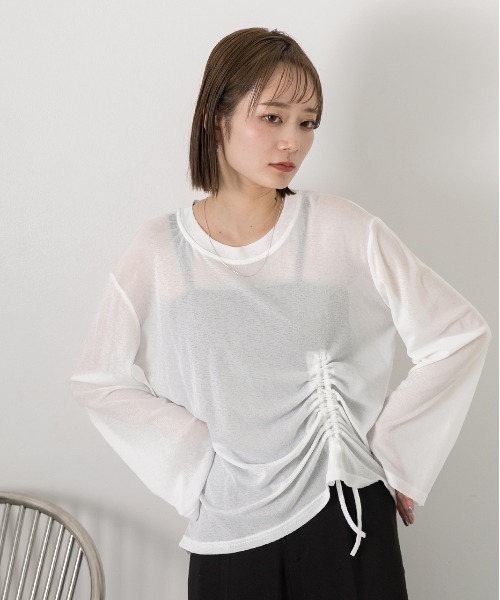 ad thie(アドティエ)の「オーバーサイズ サイドドロストプルオーバー(Tシャツ/カットソー・レディース・オフホワイト/ブラック/パープル/ピンク/グリーン・FREE)」の7枚目の写真