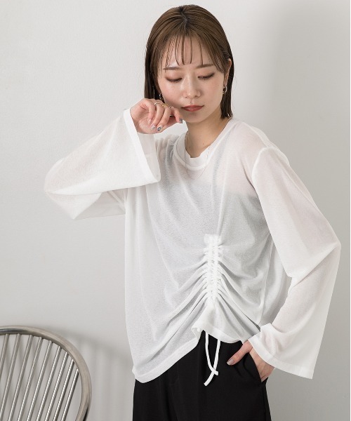 ad thie(アドティエ)の「オーバーサイズ サイドドロストプルオーバー(Tシャツ/カットソー・レディース・オフホワイト/ブラック/パープル/ピンク/グリーン・FREE)」の9枚目の写真
