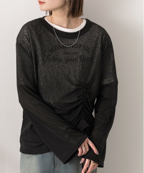 ad thie(アドティエ)の「オーバーサイズ サイドドロストプルオーバー(Tシャツ/カットソー・レディース・オフホワイト/ブラック/パープル/ピンク/グリーン・FREE)」の13枚目の写真