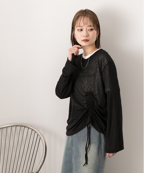 ad thie(アドティエ)の「オーバーサイズ サイドドロストプルオーバー(Tシャツ/カットソー・レディース・オフホワイト/ブラック/パープル/ピンク/グリーン・FREE)」の14枚目の写真