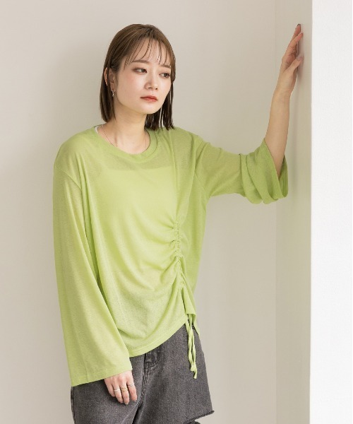 ad thie(アドティエ)の「オーバーサイズ サイドドロストプルオーバー(Tシャツ/カットソー・レディース・オフホワイト/ブラック/パープル/ピンク/グリーン・FREE)」の16枚目の写真