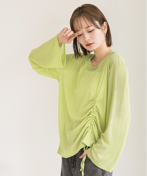 ad thie(アドティエ)の「オーバーサイズ サイドドロストプルオーバー(Tシャツ/カットソー・レディース・オフホワイト/ブラック/パープル/ピンク/グリーン・FREE)」の17枚目の写真