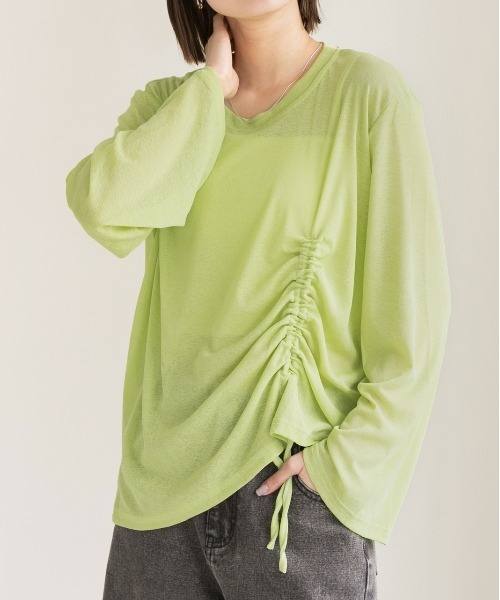 ad thie(アドティエ)の「オーバーサイズ サイドドロストプルオーバー(Tシャツ/カットソー・レディース・オフホワイト/ブラック/パープル/ピンク/グリーン・FREE)」の18枚目の写真