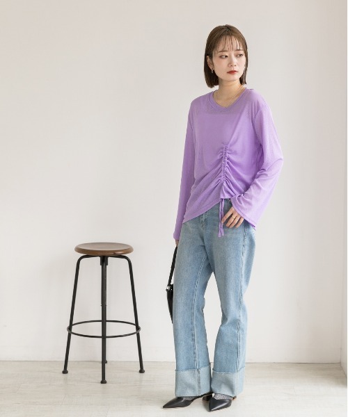 ad thie(アドティエ)の「オーバーサイズ サイドドロストプルオーバー(Tシャツ/カットソー・レディース・オフホワイト/ブラック/パープル/ピンク/グリーン・FREE)」の20枚目の写真