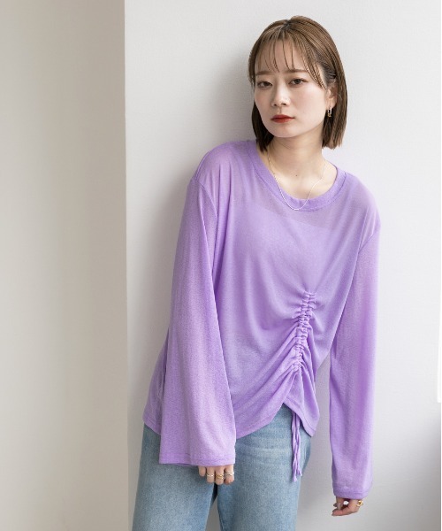 ad thie(アドティエ)の「オーバーサイズ サイドドロストプルオーバー(Tシャツ/カットソー・レディース・オフホワイト/ブラック/パープル/ピンク/グリーン・FREE)」の21枚目の写真