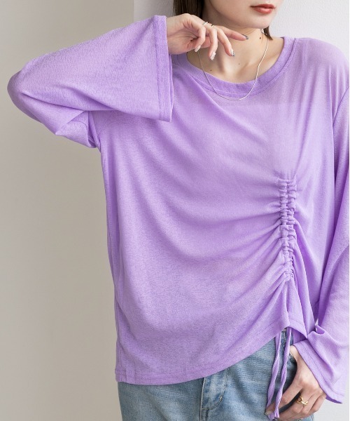 ad thie(アドティエ)の「オーバーサイズ サイドドロストプルオーバー(Tシャツ/カットソー・レディース・オフホワイト/ブラック/パープル/ピンク/グリーン・FREE)」の22枚目の写真