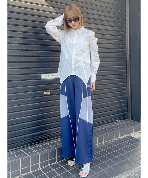 MURUA（ムルーア）の「マルチカラージャージワイドパンツ【トラックパンツ】（その他パンツ・レディース・グレー/ネイビー・FREE）」の8枚目の写真