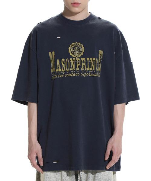 MASONPRINCE ロゴ プリント Ｔシャツ ヴィンテージ ダメージ MASONPRINCE tシャツ オーバーサイズ ダメージ加工 掠れロゴ
