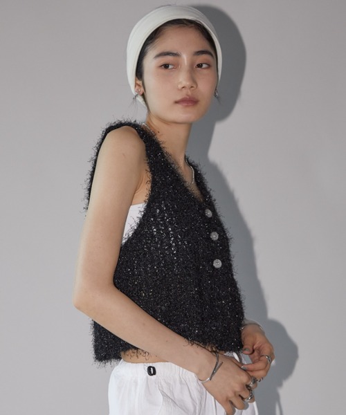 Aunt Marie's（アントマリーズ）の「2WAYシャギーラメニットタンク（タンクトップ・レディース・ブラック/シルバー/ピンク・FREE）」の5枚目の写真