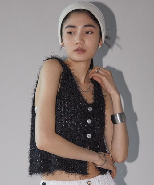 Aunt Marie's（アントマリーズ）の「2WAYシャギーラメニットタンク（タンクトップ・レディース・ブラック/シルバー/ピンク・FREE）」の8枚目の写真