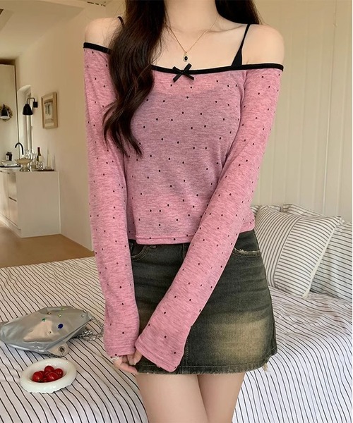 MAISON DE THERESE(メゾン ド テレーズ)の「ドット長袖Tシャツ(Tシャツ/カットソー・レディース・ピンク/ベージュ・S/M)」の9枚目の写真
