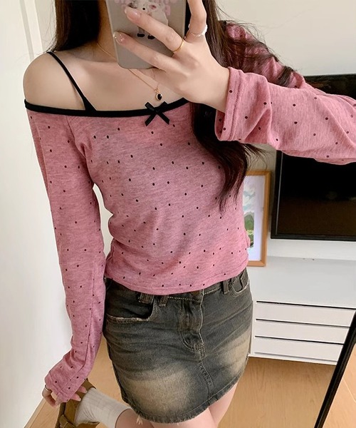 MAISON DE THERESE(メゾン ド テレーズ)の「ドット長袖Tシャツ(Tシャツ/カットソー・レディース・ピンク/ベージュ・S/M)」の6枚目の写真