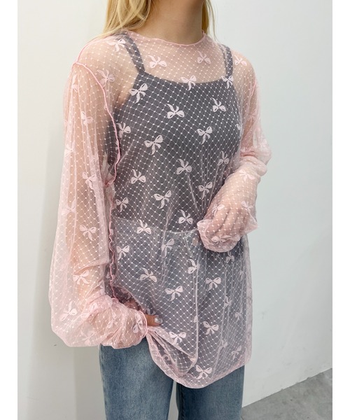 WC（ダブル シー）の「リボンチュールビッグトップス（Tシャツ/カットソー・レディース・ブラック/ピンク/ホワイト・FREE）」の3枚目の写真