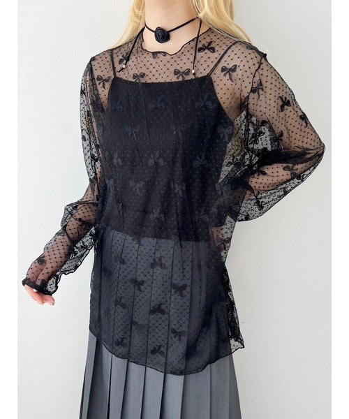 WC（ダブル シー）の「リボンチュールビッグトップス（Tシャツ/カットソー・レディース・ブラック/ピンク/ホワイト・FREE）」の2枚目の写真