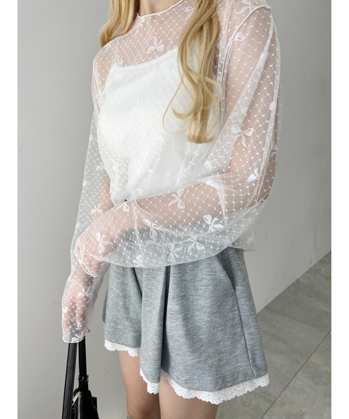 WC（ダブル シー）の「リボンチュールビッグトップス（Tシャツ/カットソー・レディース・ブラック/ピンク/ホワイト・FREE）」の4枚目の写真