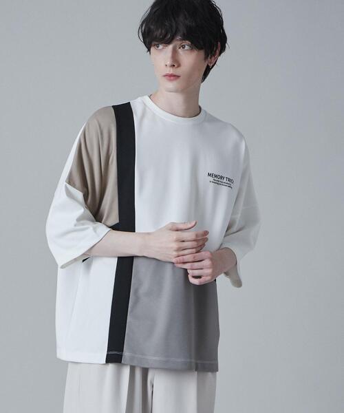 LUCY（ルーシー）の「LUCY/ドルマンポンチカラーブロックT（Tシャツ/カットソー・メンズ・ベージュ/ブルー・LARGE/MEDIUM）」の2枚目の写真