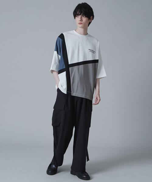 LUCY（ルーシー）の「LUCY/ドルマンポンチカラーブロックT（Tシャツ/カットソー・メンズ・ベージュ/ブルー・LARGE/MEDIUM）」の4枚目の写真