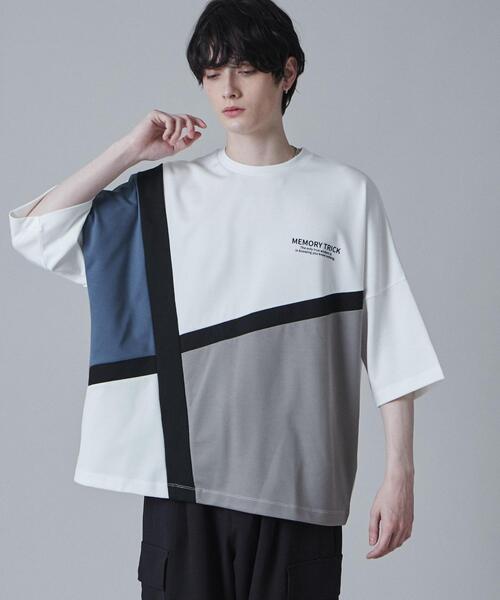 LUCY（ルーシー）の「LUCY/ドルマンポンチカラーブロックT（Tシャツ/カットソー・メンズ・ベージュ/ブルー・LARGE/MEDIUM）」の14枚目の写真