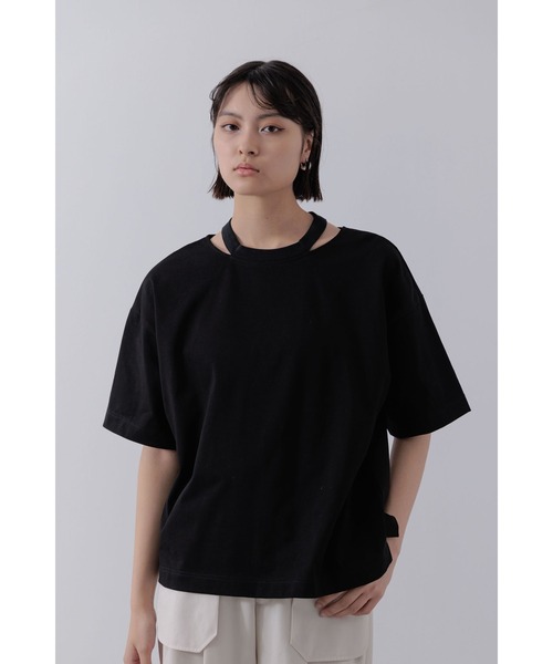 Limue(リミュ)の「カッティングデザインカットソー(Tシャツ/カットソー・レディース・カーキ/ブラック/ホワイト・FREE)」の2枚目の写真