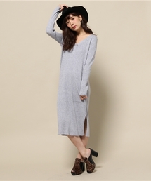 ROSE BUD | LK-15241 V/N SIDE SLIT LONG DRESS[ニットワンピース](ワンピース)