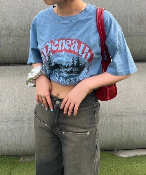 nemne store（ネンネストア）の「【サイズアソート(オーバーサイズ・クロップトサイズ)】ピグメントTシャツ（Tシャツ/カットソー・レディース・ブルー/スミクロ/レッド/ネイビー系1/ネイビー系2/ブラック系その他/ブラック系その他2・LARGE/MEDIUM/SMALL/X-SMALL/X-LARGE）」の5枚目の写真