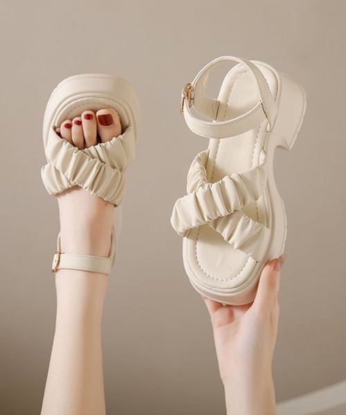 Lace Ladies（レースレディース）の「クロス シュシュ ベルト 厚底 ストラップ サンダル（サンダル・レディース・ブラック/アイボリー・24/23/24.5/ 25/22.5/23.5）」の22枚目の写真