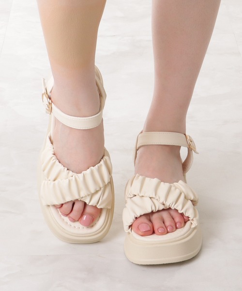 Lace Ladies（レースレディース）の「クロス シュシュ ベルト 厚底 ストラップ サンダル（サンダル・レディース・ブラック/アイボリー・24/23/24.5/ 25/22.5/23.5）」の15枚目の写真