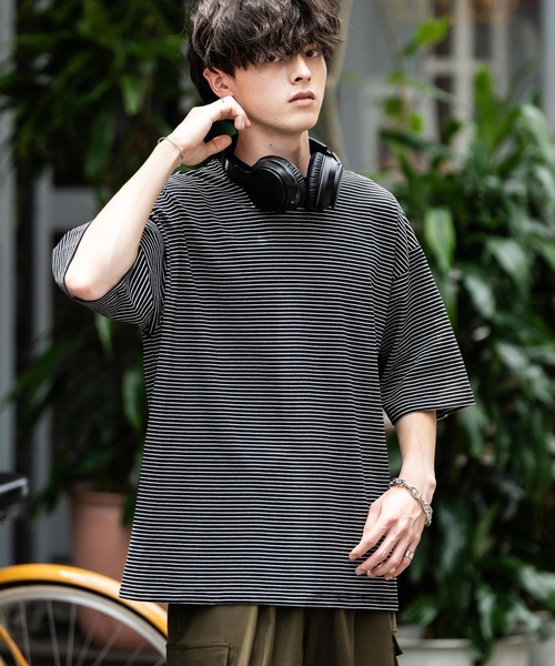 Rocky Monroe(ロッキーモンロー)の「オーバーサイズマイクロボーダー半袖Tシャツ(Tシャツ/カットソー・メンズ・ホワイト/ブラック/ネイビー・XL/L/M)」の8枚目の写真