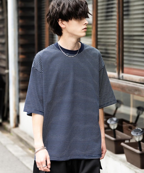 Rocky Monroe(ロッキーモンロー)の「オーバーサイズマイクロボーダー半袖Tシャツ(Tシャツ/カットソー・メンズ・ホワイト/ブラック/ネイビー・XL/L/M)」の12枚目の写真