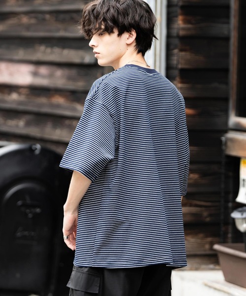 Rocky Monroe(ロッキーモンロー)の「オーバーサイズマイクロボーダー半袖Tシャツ(Tシャツ/カットソー・メンズ・ホワイト/ブラック/ネイビー・XL/L/M)」の13枚目の写真