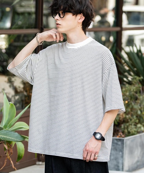 Rocky Monroe(ロッキーモンロー)の「オーバーサイズマイクロボーダー半袖Tシャツ(Tシャツ/カットソー・メンズ・ホワイト/ブラック/ネイビー・XL/L/M)」の4枚目の写真