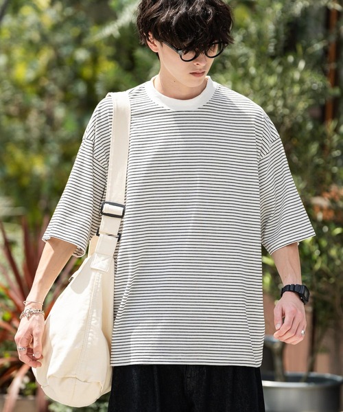 Rocky Monroe(ロッキーモンロー)の「オーバーサイズマイクロボーダー半袖Tシャツ(Tシャツ/カットソー・メンズ・ホワイト/ブラック/ネイビー・XL/L/M)」の5枚目の写真
