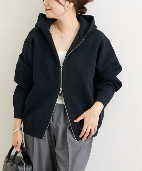JOURNAL STANDARD(ジャーナルスタンダード)の「《追加》ダブルニットフーディ(カーディガン/ボレロ・レディース・グレー/ブラック・FREE)」の2枚目の写真