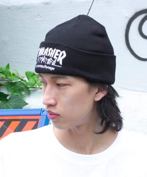 Manhattan Portage（マンハッタンポーテージ）の「Manhattan Portage THRASHER KNIT WATCH CAP BEANIE/マンハッタンポーテージ × スラッシャー コラボレーションブランドロゴニットキャップ ビーニー（ニットキャップ/ビーニー・メンズ・チャコールグレー/ブラック・FREE）」の4枚目の写真