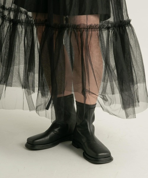 KBF（ケイビーエフ）の「スクエアトゥフラットブーツ（ブーツ・レディース・ダークブラウン/ブラック・38/36/37）」の3枚目の写真