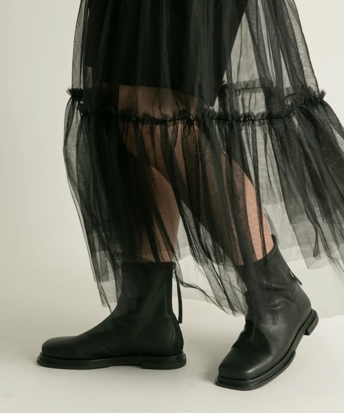 KBF（ケイビーエフ）の「スクエアトゥフラットブーツ（ブーツ・レディース・ダークブラウン/ブラック・38/36/37）」の4枚目の写真