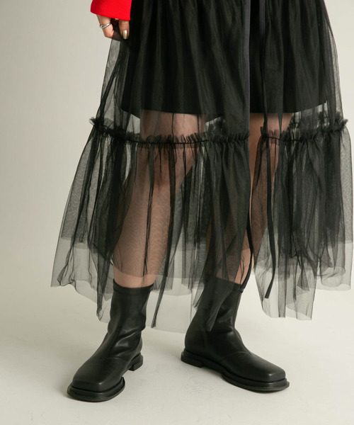 KBF（ケイビーエフ）の「スクエアトゥフラットブーツ（ブーツ・レディース・ダークブラウン/ブラック・38/36/37）」の5枚目の写真