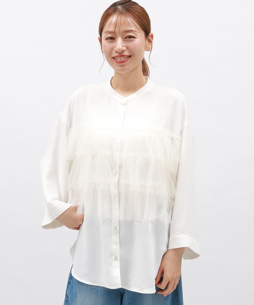 LAKOLE(ラコレ)の「チュールドッキングシャツ6分袖 / 140464(シャツ/ブラウス・レディース・ブラック/グレー/ホワイト・SMALL/MEDIUM)」の2枚目の写真