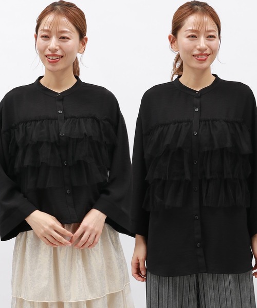 LAKOLE(ラコレ)の「チュールドッキングシャツ6分袖 / 140464(シャツ/ブラウス・レディース・ブラック/グレー/ホワイト・SMALL/MEDIUM)」の1枚目の写真