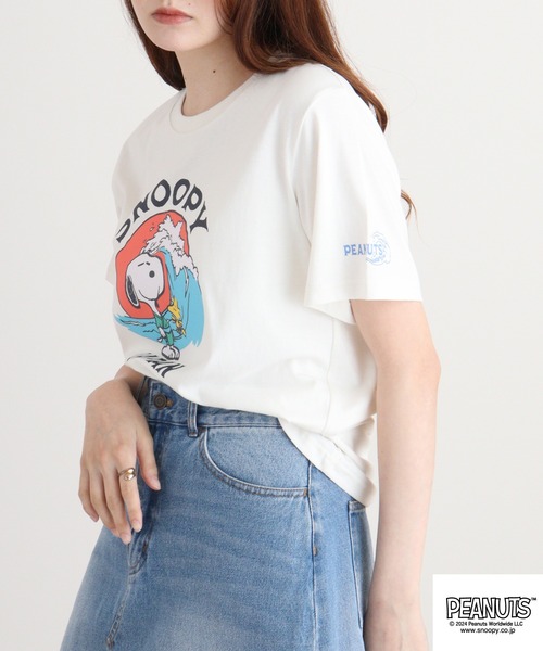 PEANUTS(ピーナッツ)の「PEANUTS 天竺和柄サーフTシャツ(Tシャツ/カットソー・メンズ・オフホワイト/クリーム/ダークブルー/チャコール/ホワイト系/グリーン・M/L/LL)」の18枚目の写真