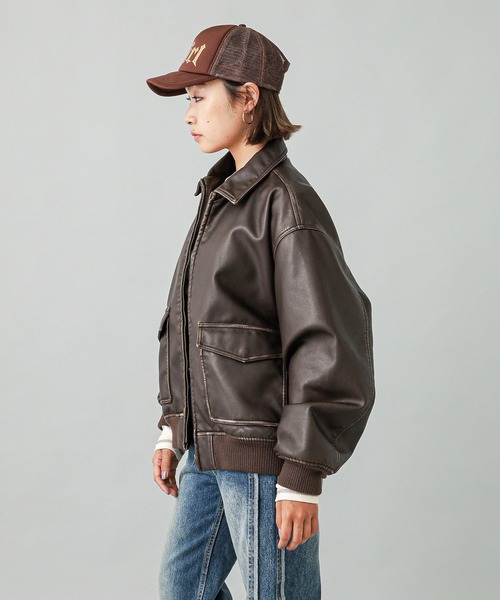 X-girl（エックスガール）の「DISTRESSED FAUX LEATHER JACKET