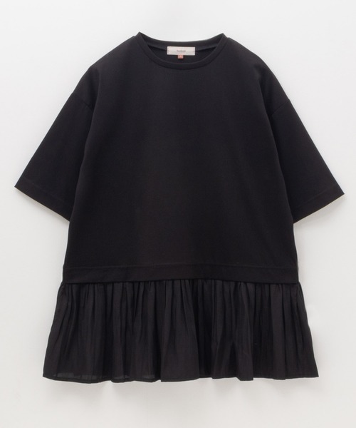 HusHusH（ハッシュアッシュ）の「HusHusH 裾フリル切り替え 5分袖プルオーバー（Tシャツ/カットソー・レディース・ブラック/オフホワイト/チャコールグレー・M/L）」の2枚目の写真