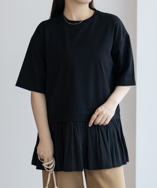HusHusH（ハッシュアッシュ）の「HusHusH 裾フリル切り替え 5分袖プルオーバー（Tシャツ/カットソー・レディース・ブラック/オフホワイト/チャコールグレー・M/L）」の13枚目の写真