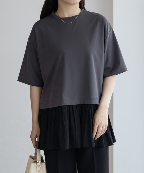 HusHusH（ハッシュアッシュ）の「HusHusH 裾フリル切り替え 5分袖プルオーバー（Tシャツ/カットソー・レディース・ブラック/オフホワイト/チャコールグレー・M/L）」の15枚目の写真