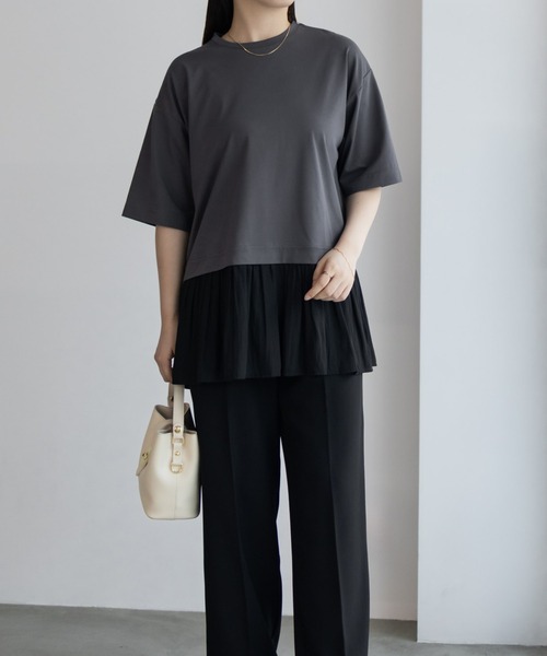 HusHusH（ハッシュアッシュ）の「HusHusH 裾フリル切り替え 5分袖プルオーバー（Tシャツ/カットソー・レディース・ブラック/オフホワイト/チャコールグレー・M/L）」の14枚目の写真