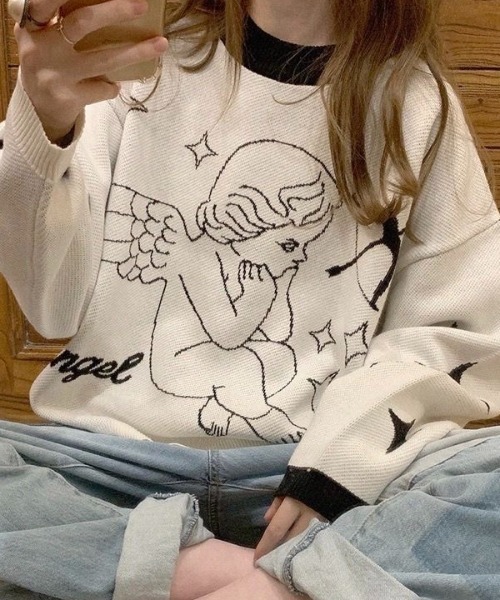 セール】天使柄＆羽根翼 ニット セーター（ニット/セーター