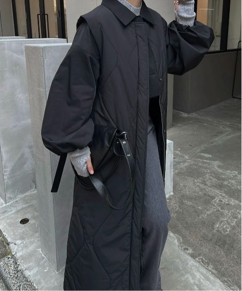 セール】short frill jacket × wave quilting long gilet set