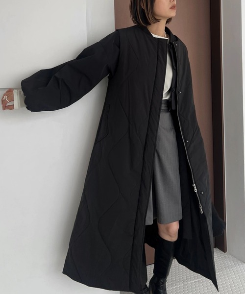 セール】short frill jacket × wave quilting long gilet set